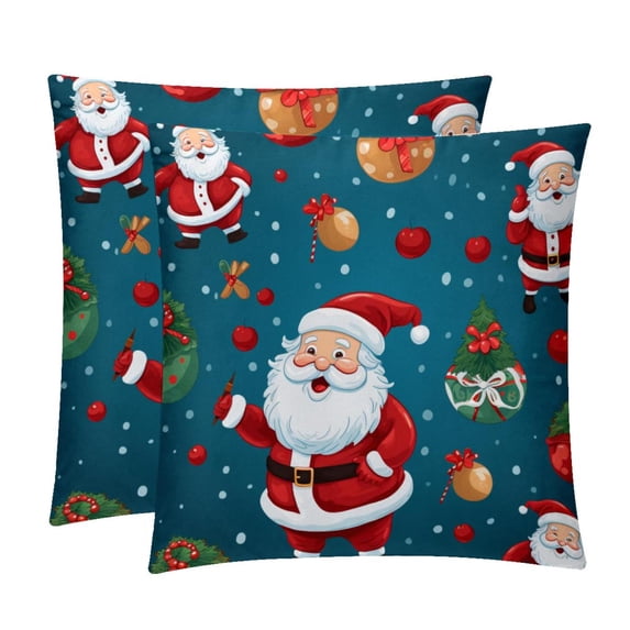 Santa Claus Elegant Velvet Throw Pillow Covers and Inserts - Set of 2, Available in 16x16, 18x18, 20x20 Inches for Home Decor, Unique Patterns for Sofa