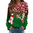 thumbnail image 1 of Santa Claus Elk Print Women Sweatshirts Christmas Long Sleeve Color Block Pullover Shirts Xmas Hoodie Tops, 1 of 4