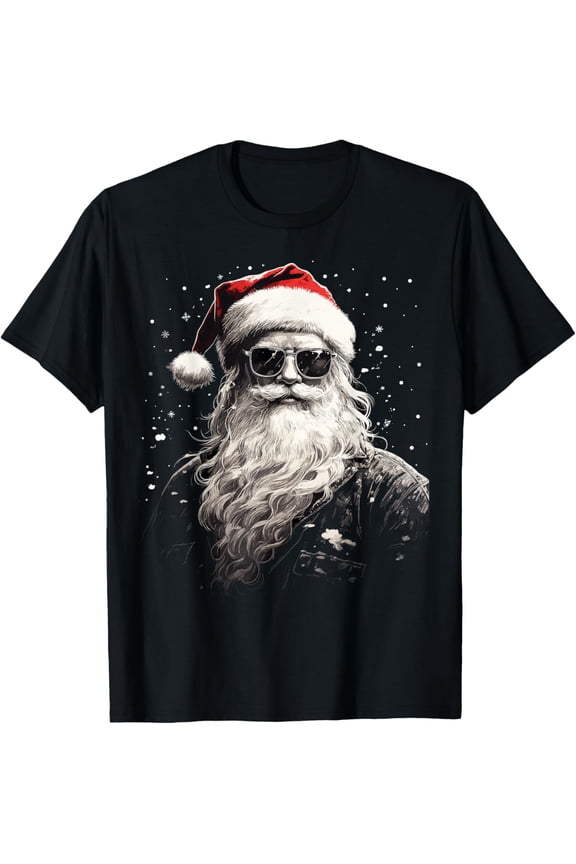 Santa Claus Face Retro Sunglasses Christmas Shirts Men Adult T-Shirt