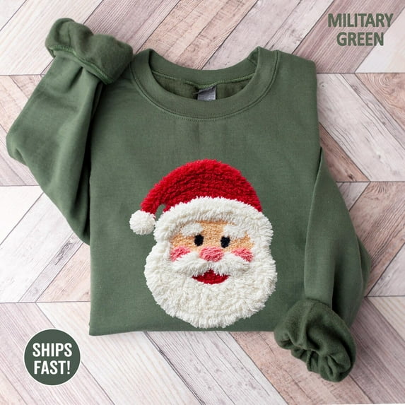 Santa Claus Faux Latch Yarn Crochet Winter Shirt, Trendy Winter Crochet Santa Tee, Winter Sweatshirt All Size S-5Xl