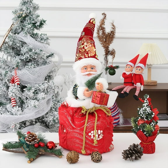 Santa Claus Figurine - 19.6x7.8x7.8in Music Dancing Christmas Decor,with Sequin Bag & Gift Box,Nordic Style Holiday Home Decor,Xmas Tree Ornaments,Gift for Family