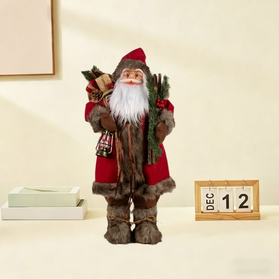 Santa Claus Figurine Christmas Decorative,12 Inch Standing Santa Claus Figures,Standing Christmas Santa Claus with Kerosene Lamp Sack for Christmas Indoor Home Decoration Party Table Shelf Ornament