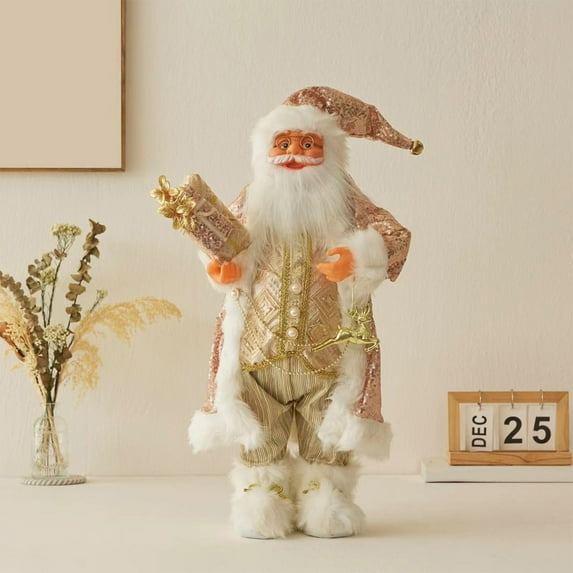 Santa Claus Figurine Decorations, Christmas Standing Figurine OrnamentsCultural Holiday Home Decor with Festive Details, Handcrafted Christmas Decoration for Shelf and Mantel(Pink)