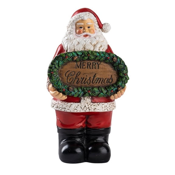 Santa Claus Figurine with Merry Christmas Sign, 6.69" Tall Resin Santa Claus Sculpture Ornaments for New Year Christmas Mantle Bookshelf Desktop Display
