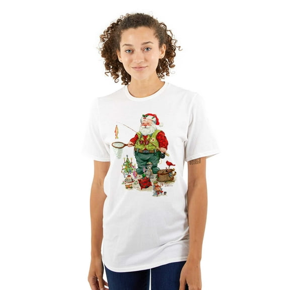 Santa Claus Fishing Christmas Present Women's Plus Size Graphic Tee Brisco Brands 2X