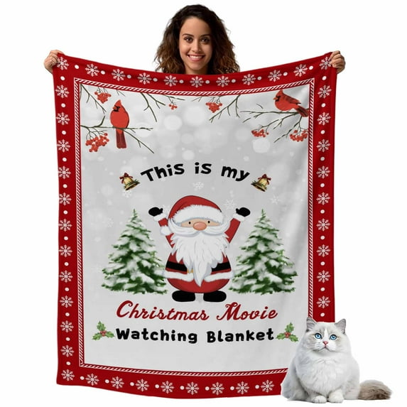 Santa Claus Flannel Blanket for Bed,Travel and Camping, Christmas Tree Cardinal Red Berry Super Soft Cozy Blanket for All Seasons 50"x80"