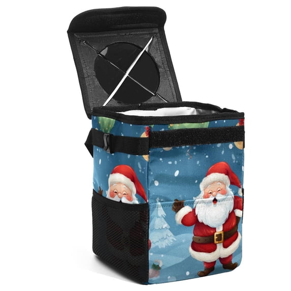 Santa Claus Foldable Car Trash Can with Lid, Leak-Proof Mini Trash Can, Hanging Storage Bag - Car Trash Bin for Clean and Organized Rides