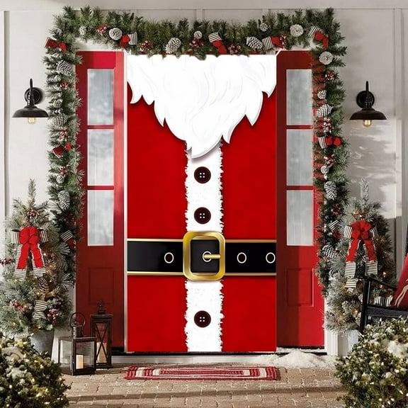 Santa Claus Full Coverage Door Cover - Waterproof Polyester Holiday Decoration Festive Front Door Decor Christmas Party Backdrop(C)