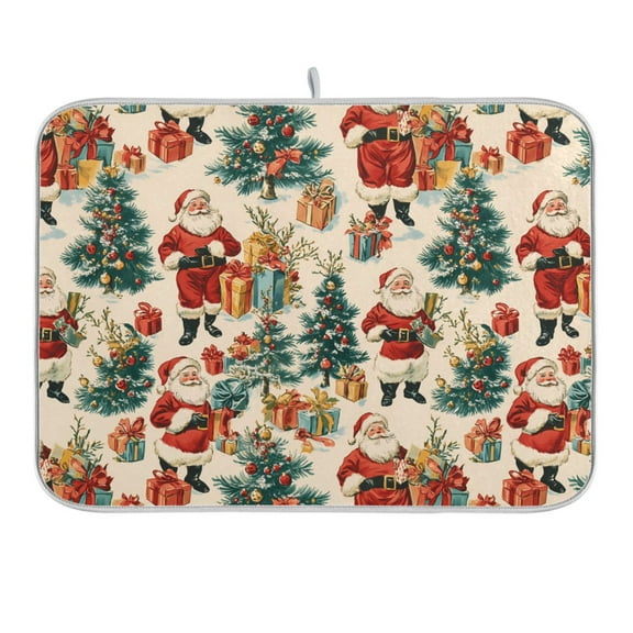 Santa Claus Gift Tree Dish Drying Mat 16x18 Absorbent Microfiber Draining Rack Pad for Kitchen Counter Sink