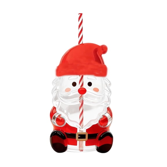 Santa Claus Glass Cup with Lid and Straw, Christmas Themed Borosilicate Glass Cup for Juice, Milk Tea & Smoothies, Cute Holiday Gift Straw Cup for Home, Office & Party Use (Red)