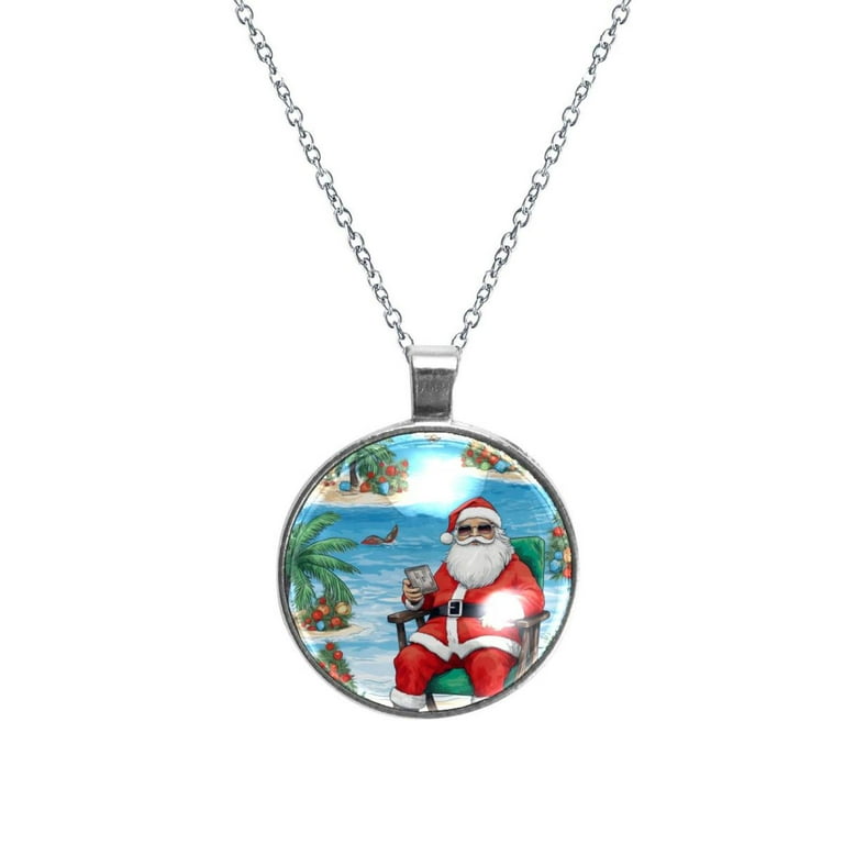 Santa Claus Glass Design Circular Pendant Women's Necklace