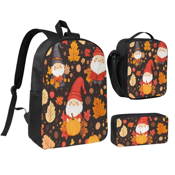 Santa Claus Gnome Backpack 17 Inch Set with Lunch Bag and CaseDurableTravel Bag Combo for Work Commuting Daily Use
