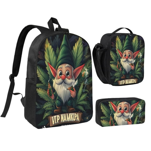 Santa Claus Gnome Backpack 17 Inch Set with Lunch Bag and CaseDurableTravel Bag Combo for Work Commuting Daily Use