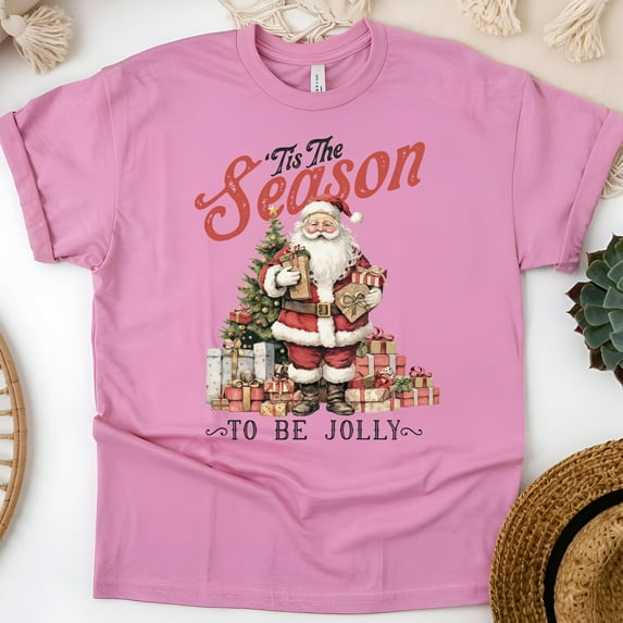 Santa Claus Graphic T-Shirt | Vintage Holiday Tee for Men Women Kids, Azalea, Size S
