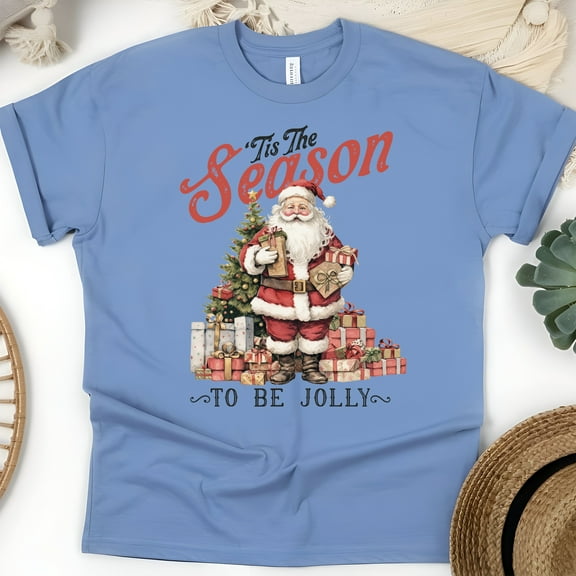 Santa Claus Graphic T-Shirt | Vintage Holiday Tee for Men Women Kids, CarolinaBlue, Size L
