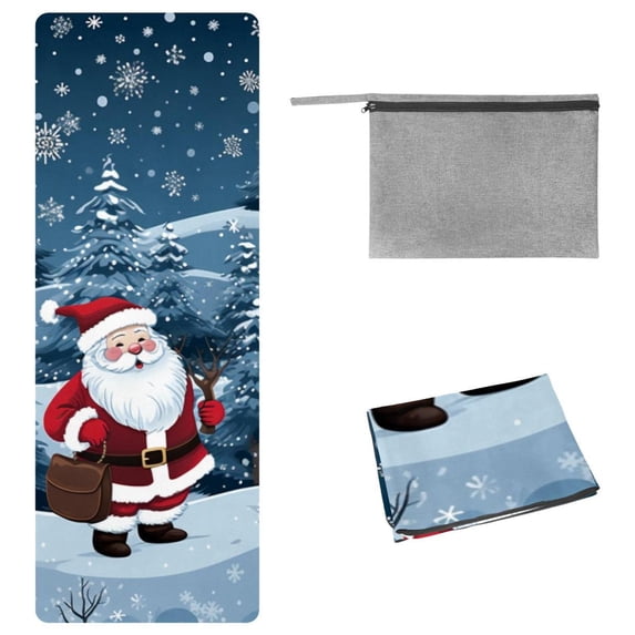 Santa Claus Gym Towel with Storage Bag, 72.8"x26.8", Suitable for Yoga, Pilates, Fitness - Yoga Blanket, Hot Yoga Towel, Yoga Towels Included
