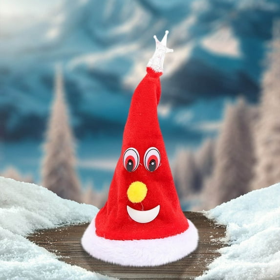 Santa Claus Hat Ornament with Swinging Bells and Lights, Animated Christmas Tabletop Decoration for Festive Home and Party Displays(A)