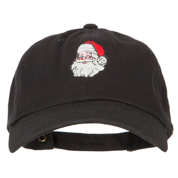 Santa Claus Head Embroidered Unstructured Washed Cap - Black OSFM