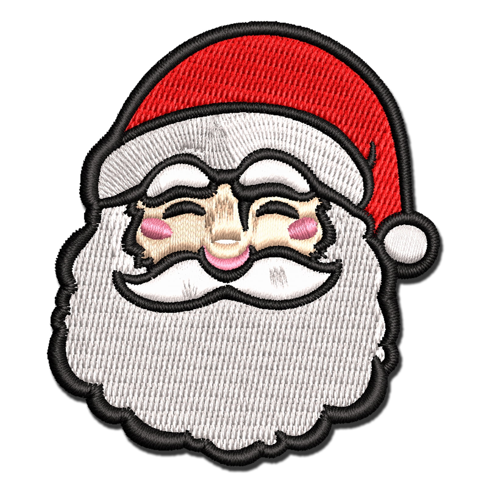 Santa Claus Head with Big Bushy Beard Christmas Holiday Applique Multi-Color Embroidered Hook & Loop Patch - 3.5 Inch Large