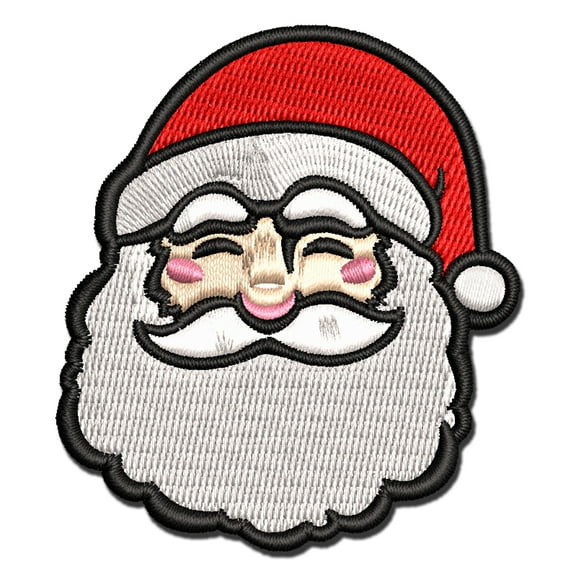 Santa Claus Head with Big Bushy Beard Christmas Holiday Applique Multi-Color Embroidered Iron-On Patch - 2.0 Inch Mini