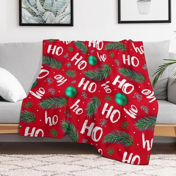 Santa Claus Ho Ho Flannel Fleece Throw Blanket Christmas Balls Soft Blanket for Couch,Cozy,Warm,Lightweight,50x60 Inches