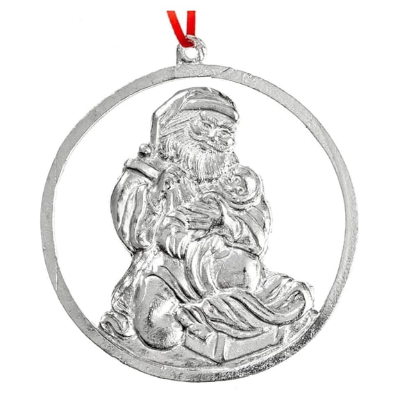 Santa Claus Holding Baby Jesus Ornament - Handmade Pewter Christmas Decoration