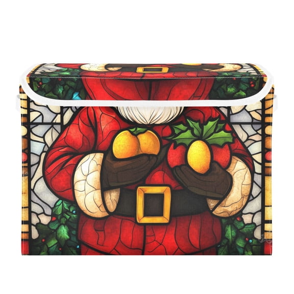 Santa Claus Holding Fruit Large Storage Bins with Linen Collapsible Lid Storage Box 16.7 x 12.6 x 11.8in