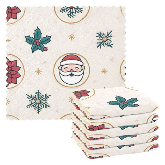 Santa Claus Icon Dish Towels 6 Pack Kitchen Cleaning Dish Cloths Absorbent Reuseable Cleaning Cloths 11'' x 11''