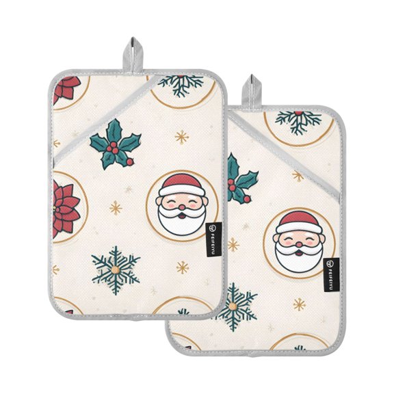 Santa Claus Icon Pot Holder Set 2 Piece Non-Slip Oven Hot Pads Heat Resistant Durable 7x9.8in