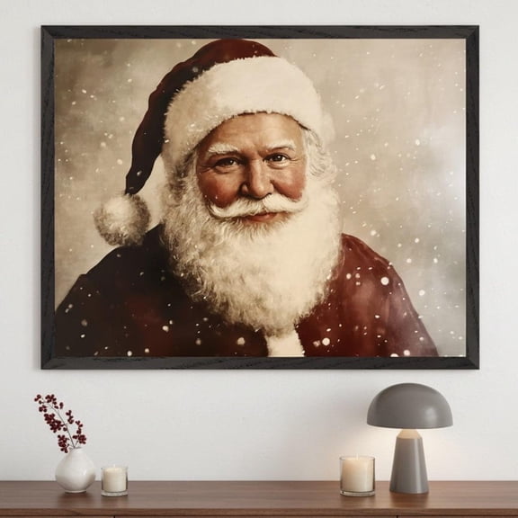 Santa Claus Inspired Portrait Wall Art Traditional Father Christmas Decor Nostalgic Holida