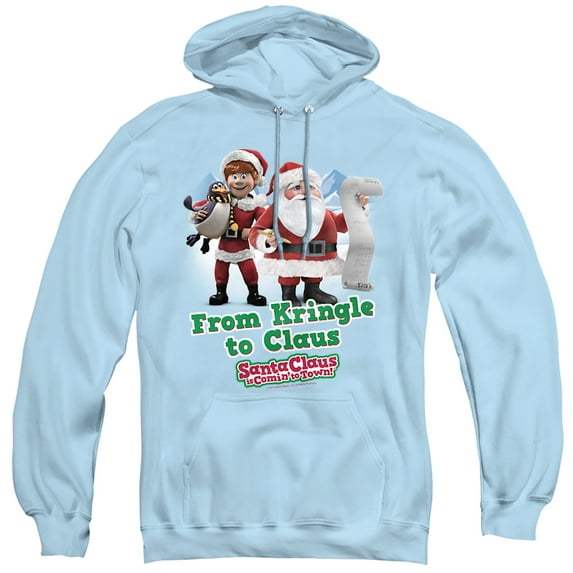 Santa Claus Is Comin' To Town Kringle To Claus Unisex Adult Pull-Over Hoodie, Light Blue, Medium