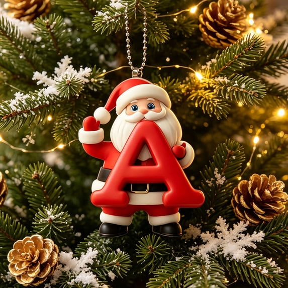Santa Claus Letter A Christmas Ornament, Flat Acrylic Initial Tree ...