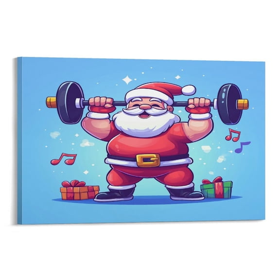 Santa Claus Lifting Weights Santa Claus Christmas Bodybuilder Canvas Prints Wall Art Modern Pictures Artwork for Living Room Bathroom Office Decorations Canvas Prints 16x24inch Framed