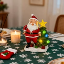 Santa Claus Lights LED Christmas Decorations - Battery Powered Hand-Painted Resin Santa Figurine with Warm White LED Light and Merry Christmas Sign for Tabletop, Mantel, Garden Party Festive Display
