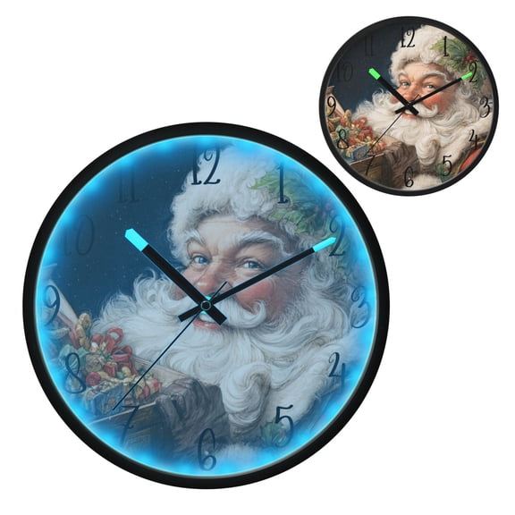 Santa Claus Luminous Wall Clock with Sound-Activated LED 12-Inch Silent Acrylic Timepiece for Bedroom Livingroom or Office
