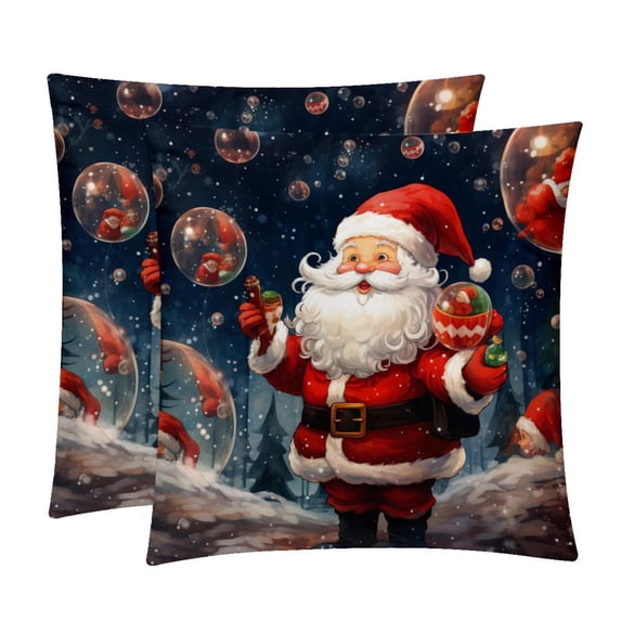 Santa Claus Luxurious Velvet Decorative Pillows Covers - Set of 2 Throw Pillow Covers for Chair, Unique Patterns, 16x16, 18x18, 20x20 Inches for Any Occasion