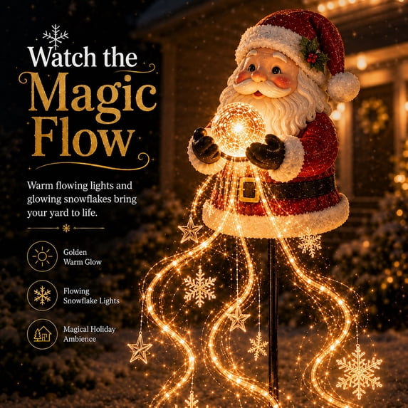 Santa Claus Magic Fountain, Flowing Snowflake LED Christmas Garden Light, Solar Power and Outdoor Garden Stake for Christmas Yard Decor
