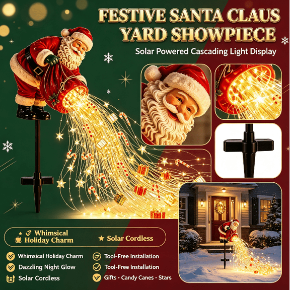 Santa Claus Magic Fountain Solar Christmas Garden Light, Enchanting Outdoor Accent Light That Transforms Your Yard into a Festive Wonderland,Solar Garden Lights