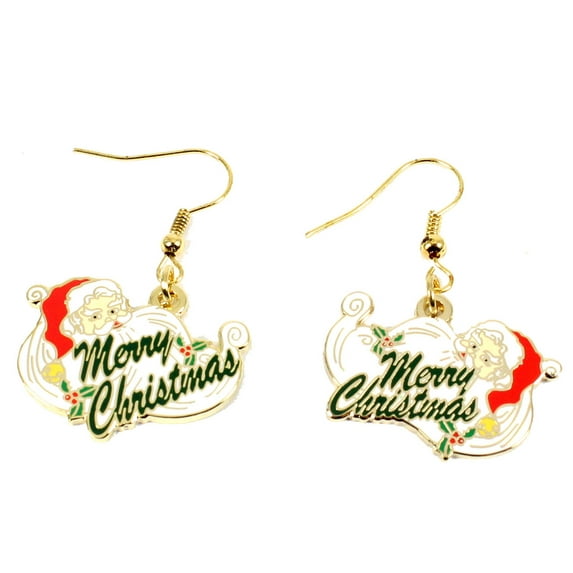 Santa Claus Merry Christmas Earrings - Gold