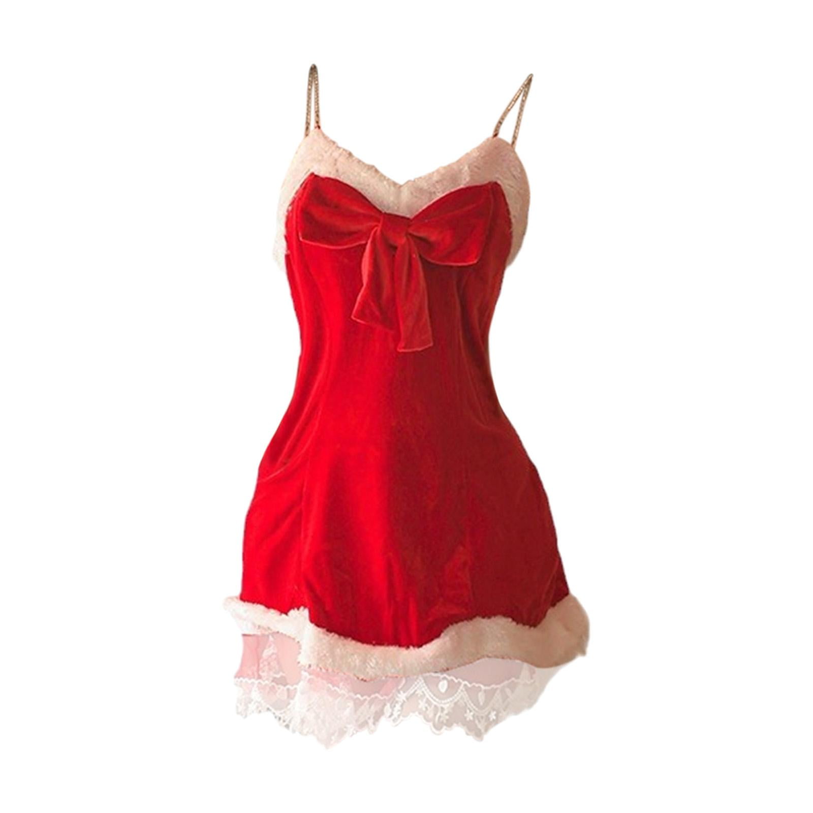 Santa Claus Mini Dress Sleepwear Nightdress V Neck Womens