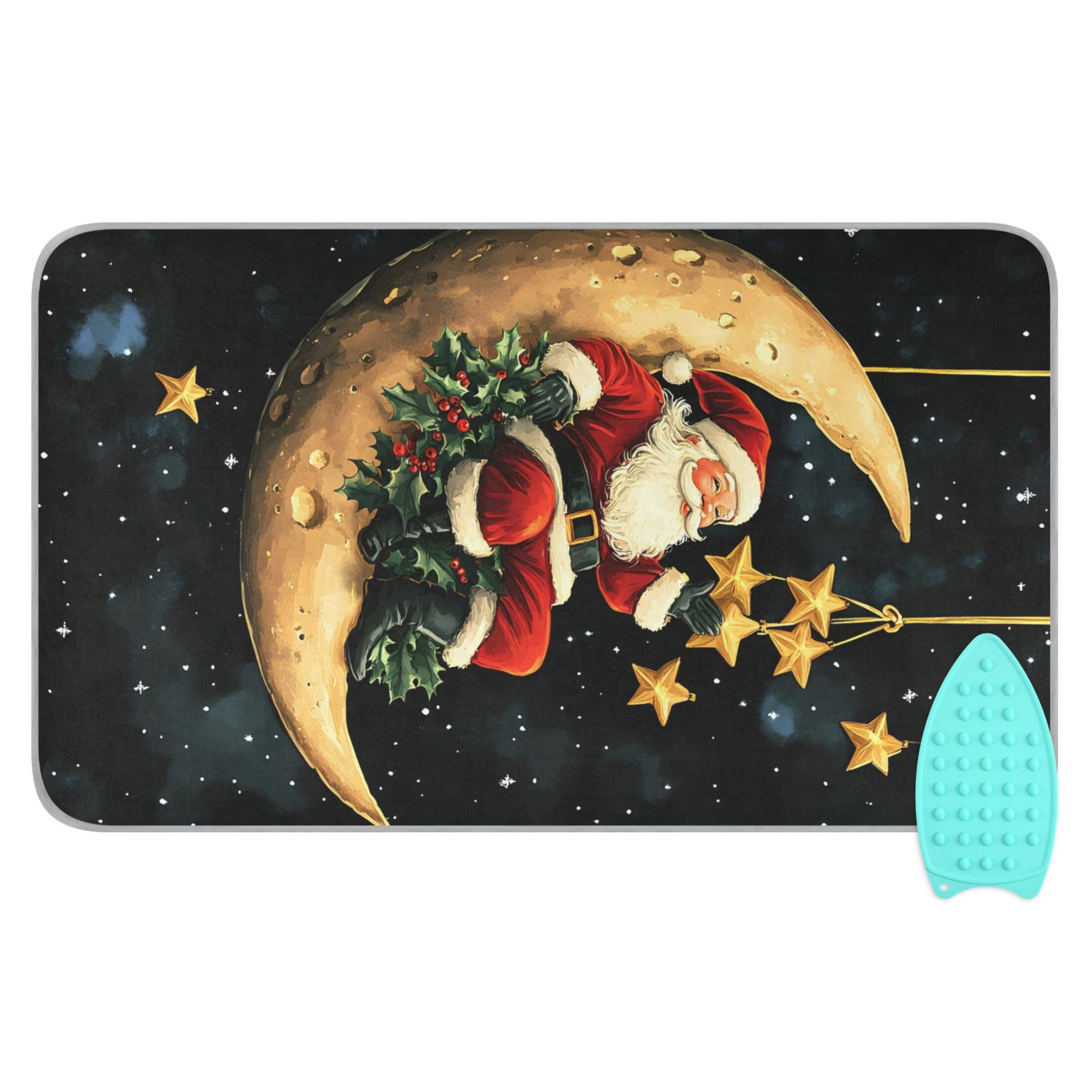 Santa Claus Moon and Stars Ironing Mat Blanket for Table Top Travel Portable Ironing Board Pad 47.2x27.6 Inch