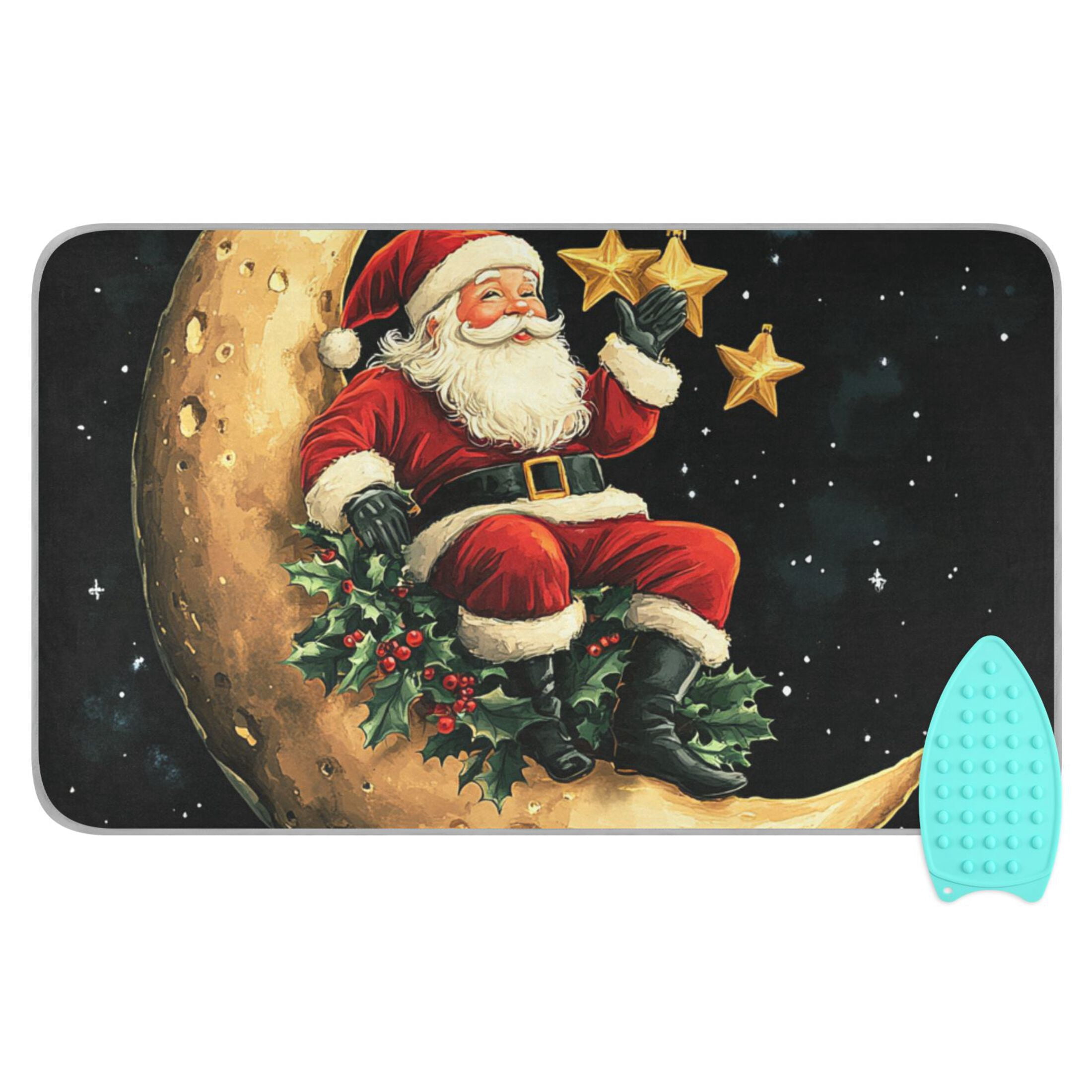 Santa Claus Moon and Stars Ironing Mat Blanket for Table Top Travel Portable Ironing Board Pad 47.2x27.6 Inch