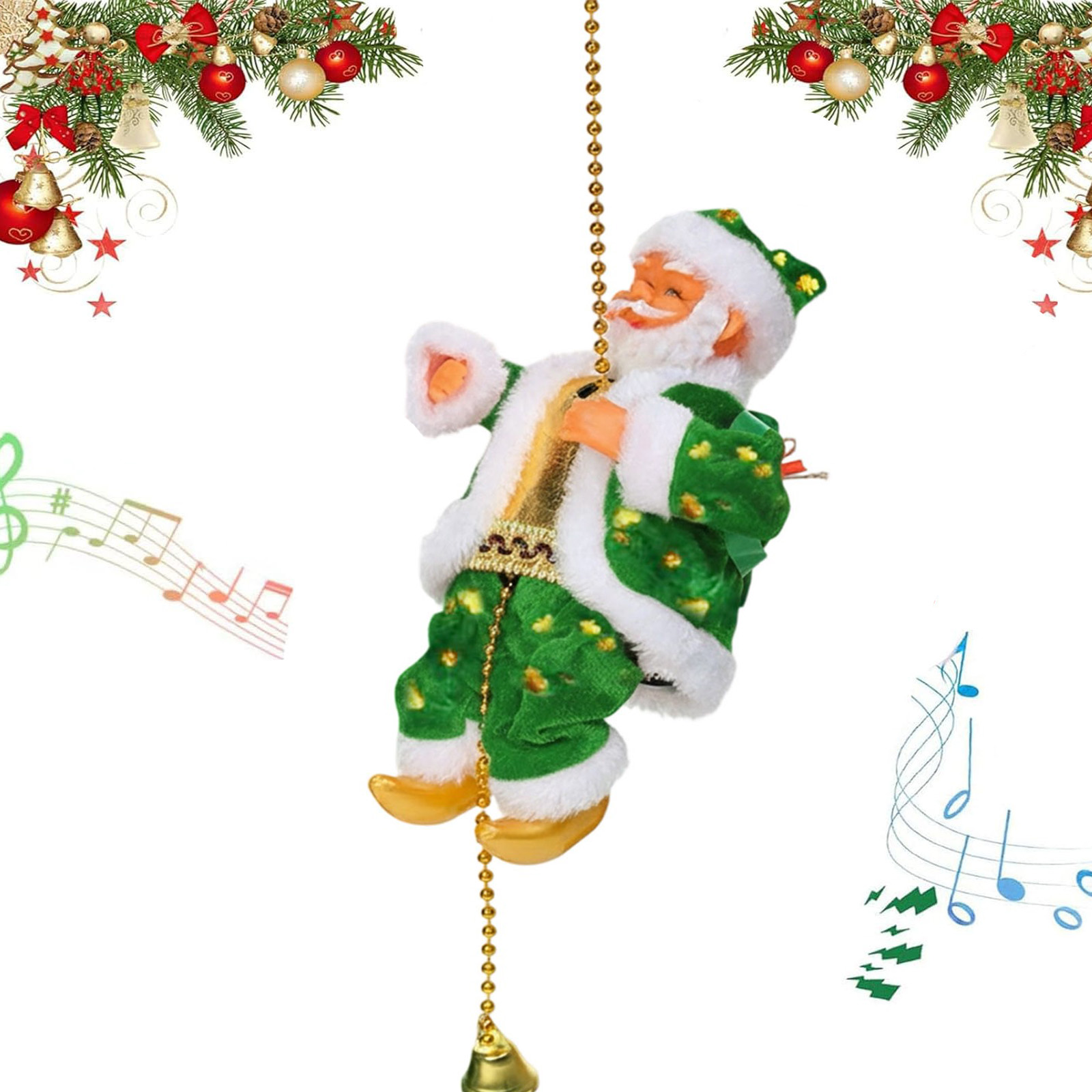 Babbo Natale Che Scalza La Corda Musicale 2026 | Elettrico 23cm Con Luci Per Albero Di Natale E Camino