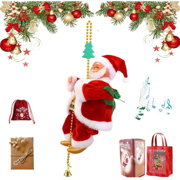 Santa Claus Musical Climbing Rope, 2026 New Electric Hanging Climbing Santa on Rope with Funny Musical, Battery Operated Climbs up and Down, Christmas Tree Fireplace Home Decoration Gift(3pcs)