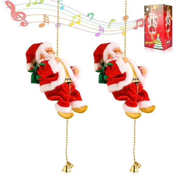 Santa Claus Musical Climbing Rope,Electric Christmas Climbing Santa Decoration Climbing Santa Claus Doll Toy with Christmas Music,Climbing Santa Rope for Home Party Wall Tree Holiday Decor(2PC)