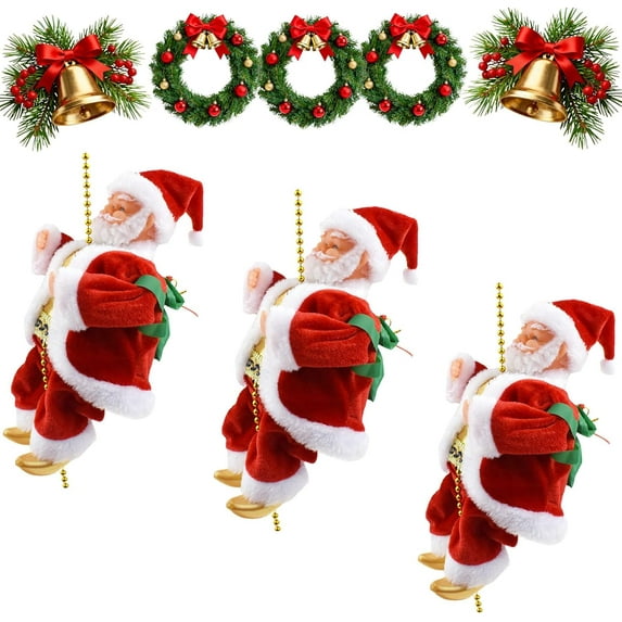 Santa Claus Musical Climbing Rope, Electric Climbing Santa on Rope, Climbing Santas Claus with Music Climbs Up and Down for Christmas Party Decoration (3PCS)