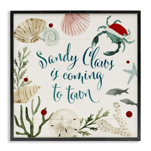 Santa Claus Nautical Beach Holiday Sandy Christmas Holiday Framed Art Print Wall Art, 17x17