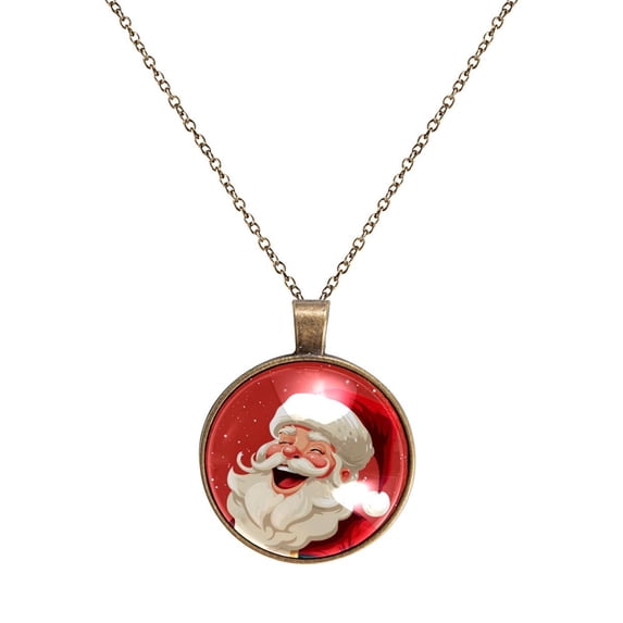 Santa Claus Necklace Personalized Custom Photo Round Pendant Adjustable Stainless Steel Necklaces with Gift Box for Men Women Mothers Valentine's Jewelry Gift