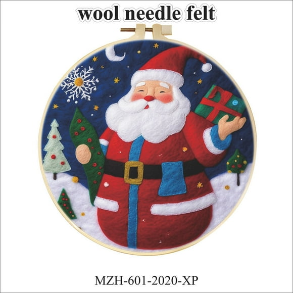 Santa Claus Needle Felting Kit, Beginner Felt Painting Kit with Decorative Frame, Suitable for Home Decoration, Christmas Gifts