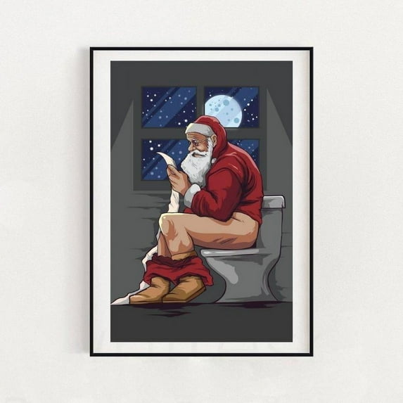Santa Claus On The Toilet Funny Christmas Bathroom Poster 11x17